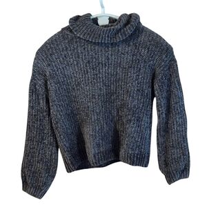 Pink Rose Juniors XS Cropped Ribbed Sweater Gray Mock Neck Long Sleeve Cozy